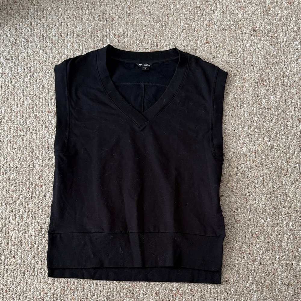Athleta Black V-Neck Sleeveless Sweatshirt